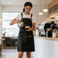 PU Leather Kitchen Apron with Multi Pocket Work Apron for Cooking Barista Grilling