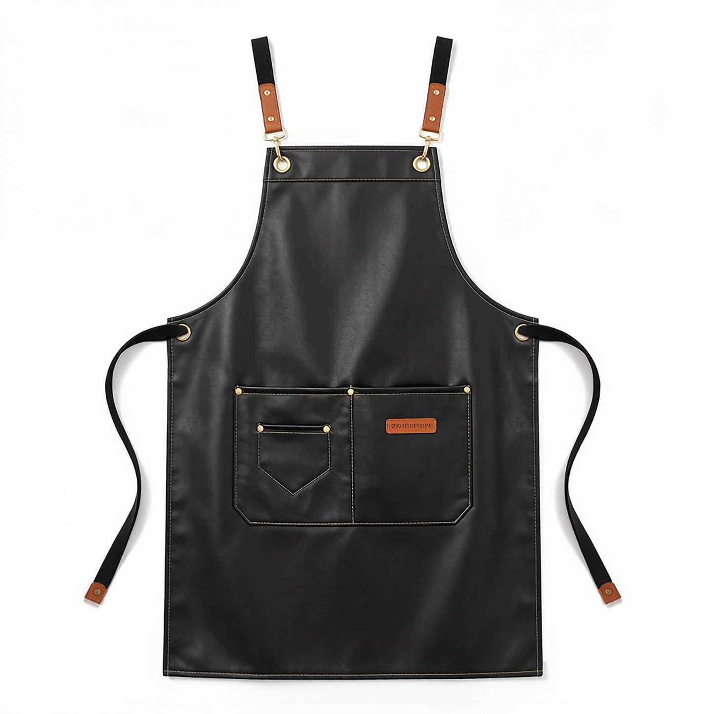 PU Leather Kitchen Apron with Multi Pocket Work Apron for Cooking Barista Grilling