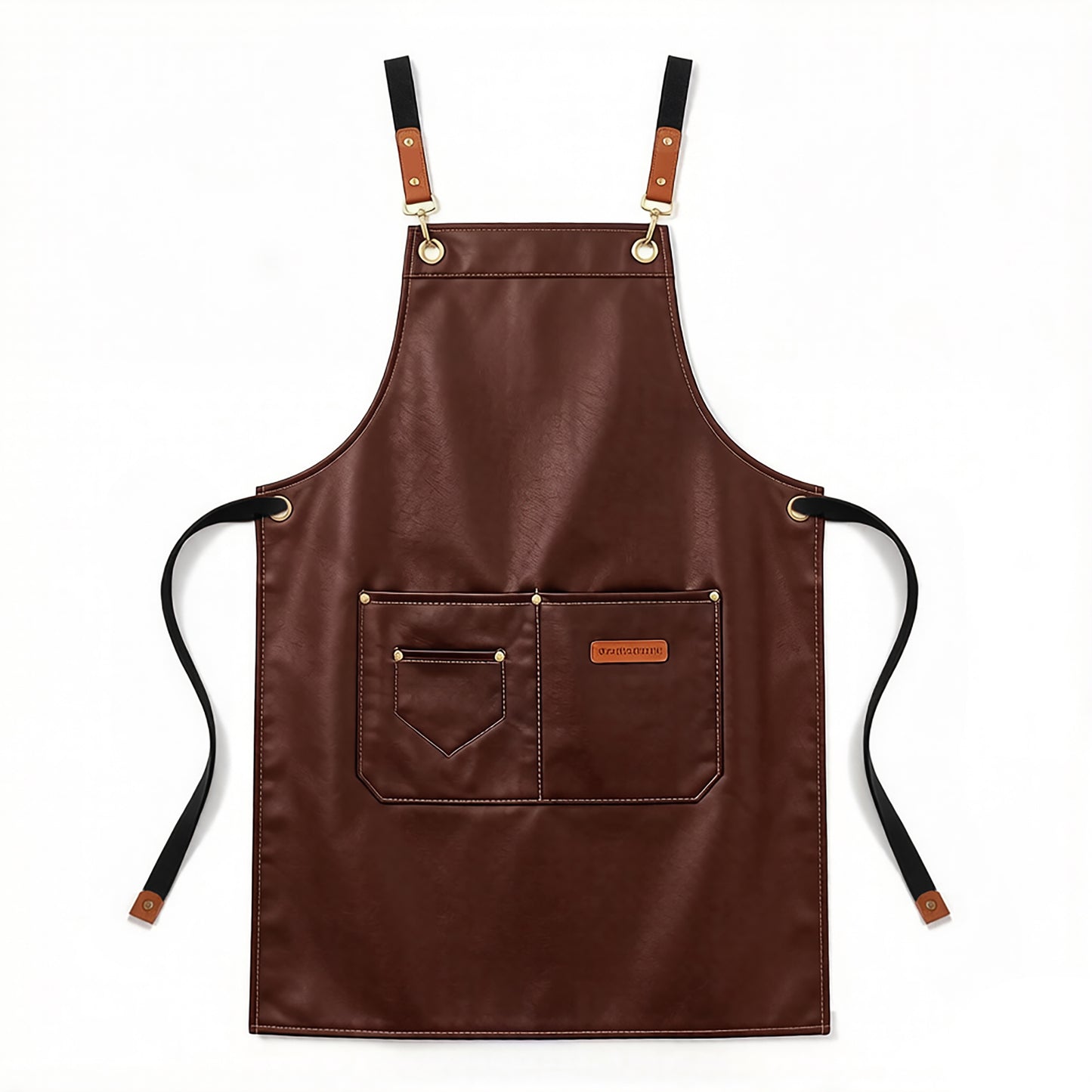 PU Leather Kitchen Apron with Multi Pocket Work Apron for Cooking Barista Grilling
