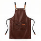PU Leather Kitchen Apron with Multi Pocket Work Apron for Cooking Barista Grilling