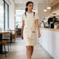 PU Leather Kitchen Apron with Multi Pocket Work Apron for Cooking Barista Grilling
