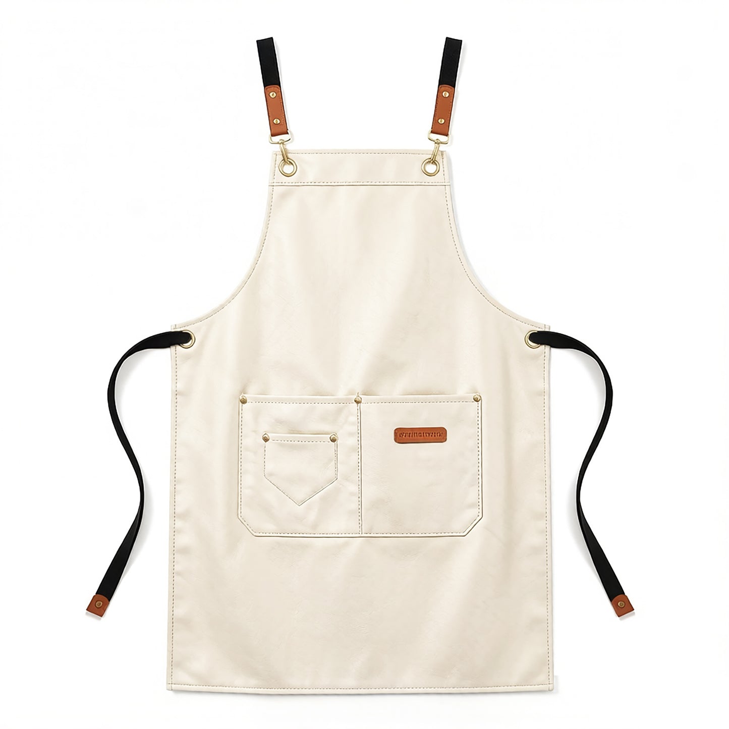 PU Leather Kitchen Apron with Multi Pocket Work Apron for Cooking Barista Grilling