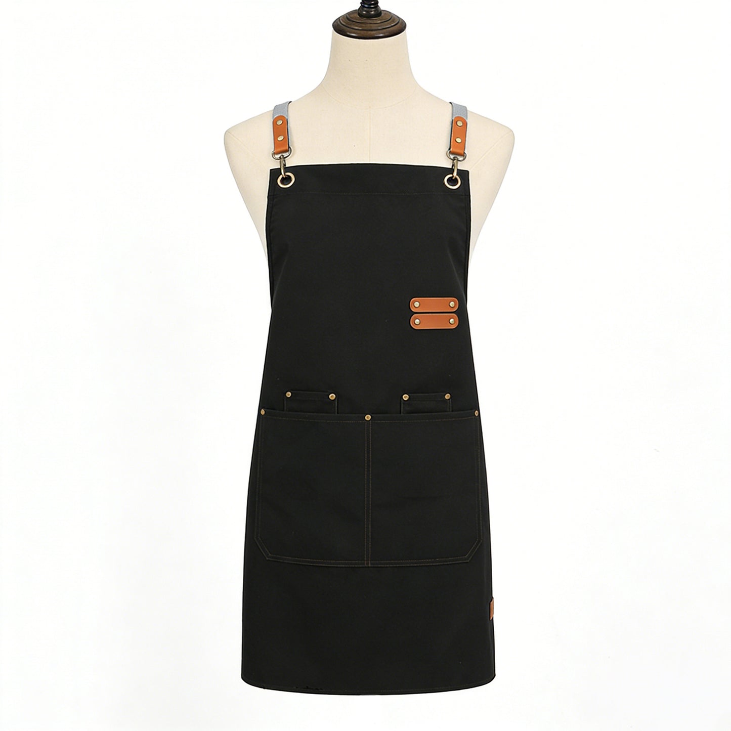 PU Leather Kitchen Apron with Adjustable Cross Back Straps Multi Pocket Work Apron for Cooking