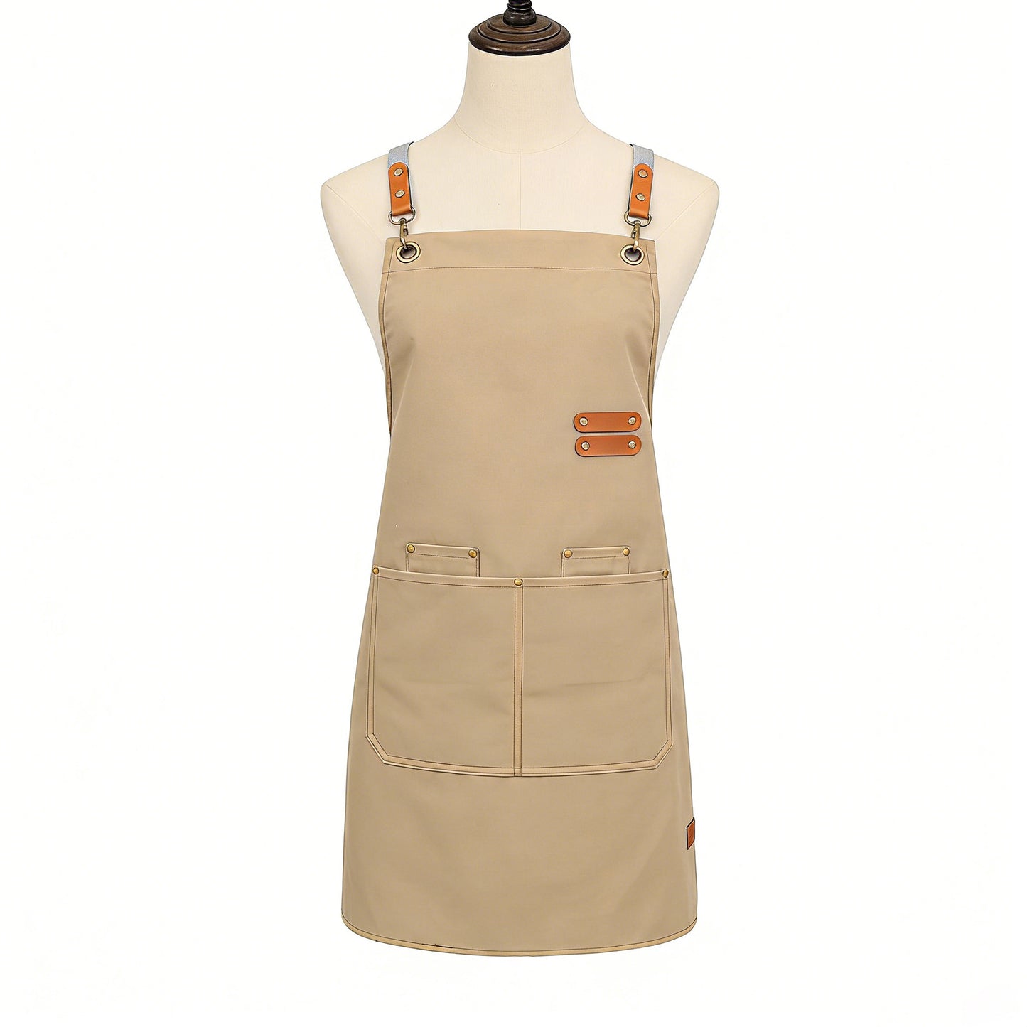 PU Leather Kitchen Apron with Adjustable Cross Back Straps Multi Pocket Work Apron for Cooking