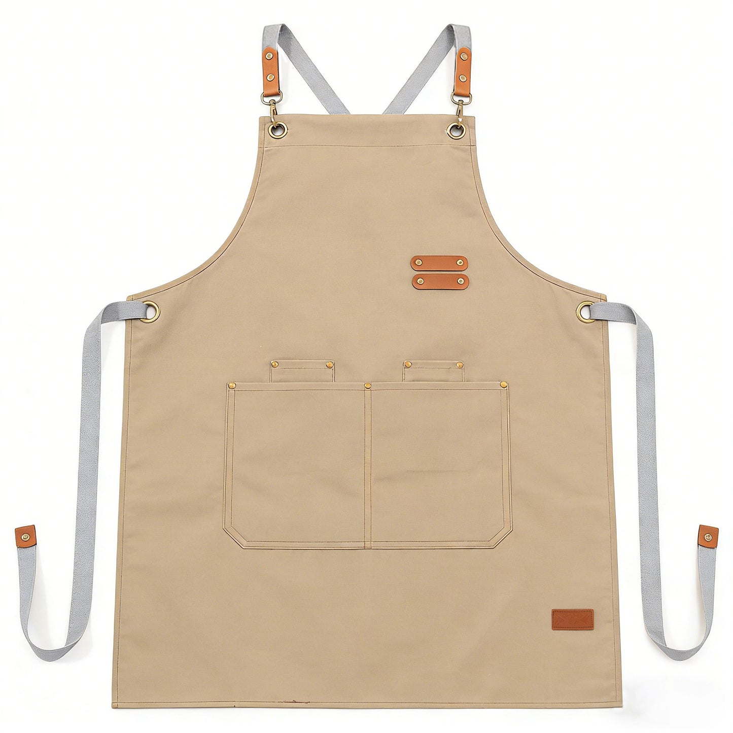 PU Leather Kitchen Apron with Adjustable Cross Back Straps Multi Pocket Work Apron for Cooking