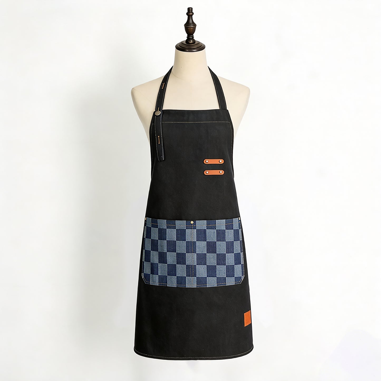 Denim Kitchen Apron with Adjustable Neck Strap Multi Pocket Work Apron for Cooking Baking Barista