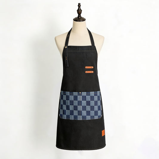 Denim Kitchen Apron with Adjustable Neck Strap Multi Pocket Work Apron for Cooking Baking Barista