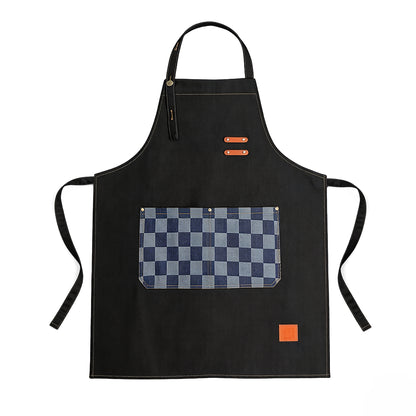 Denim Kitchen Apron with Adjustable Neck Strap Multi Pocket Work Apron for Cooking Baking Barista