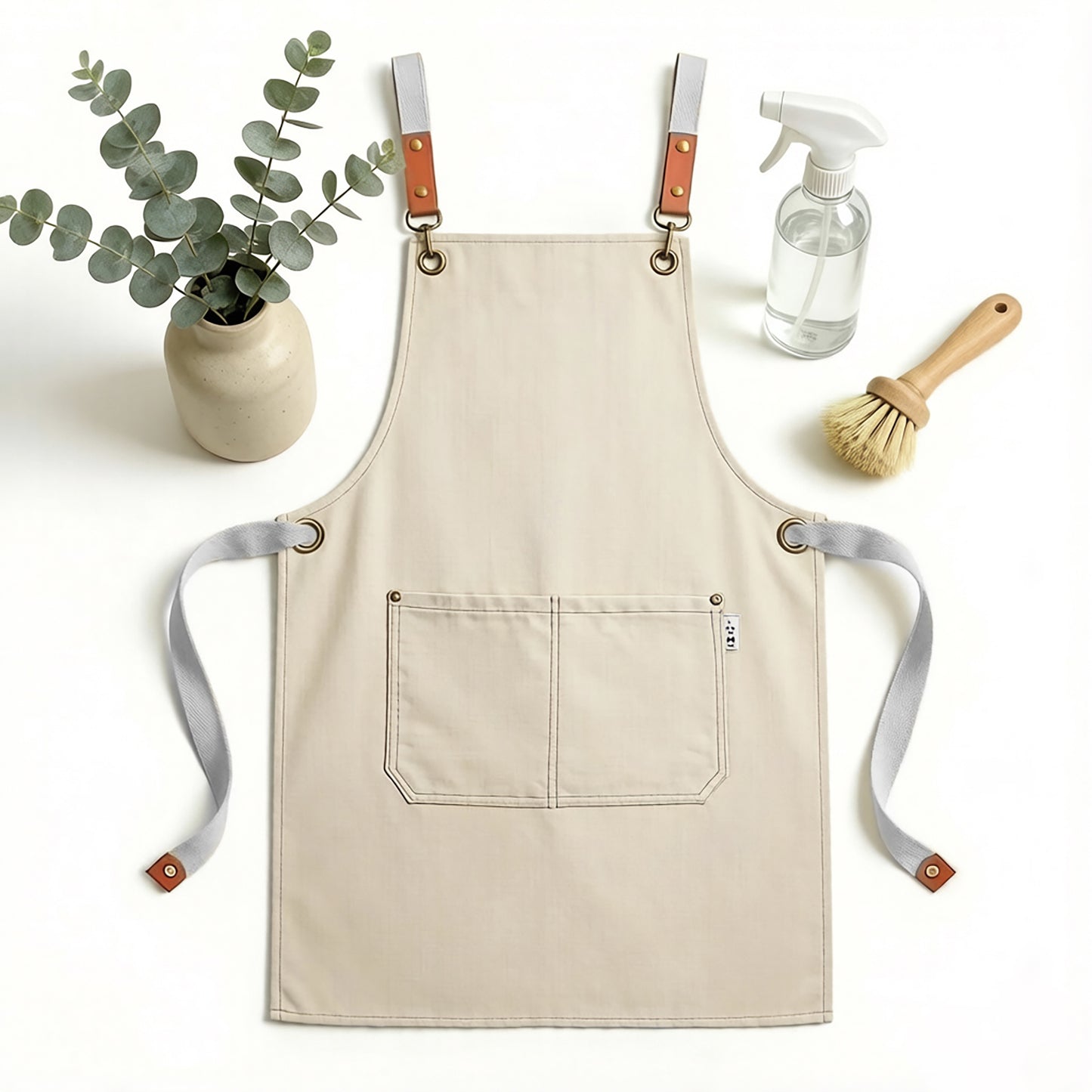 Canvas Utility Apron with Straps Cross Back Design for Kitchen Cafe and Artisan Work