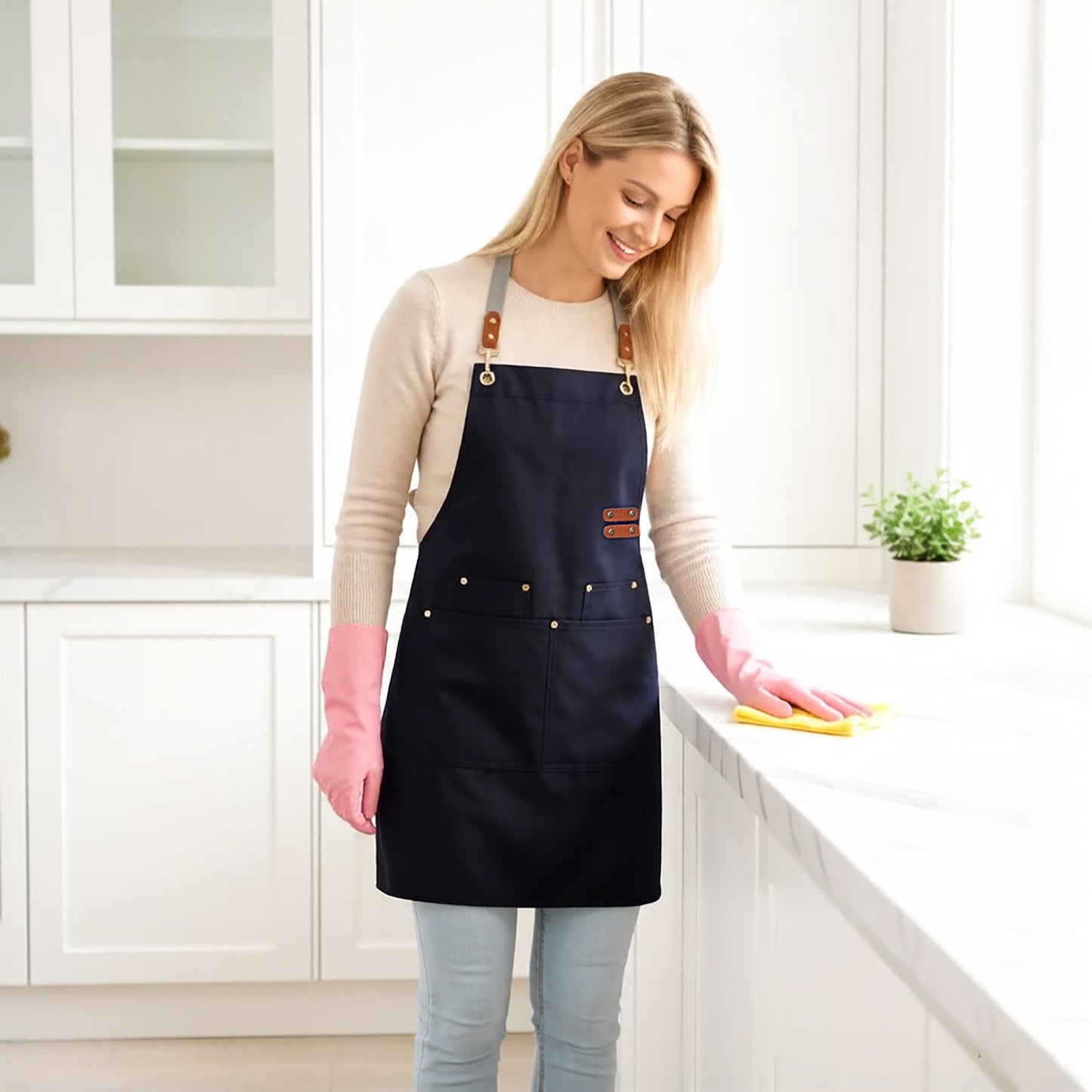 Canvas Work Apron with Multi Pocket Kitchen Apron for Cooking Baking Cleaning Gardening