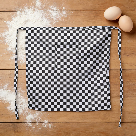 Checkered Waist Apron with Front Pocket Half Apron for Cooking Baking Serving Cleaning