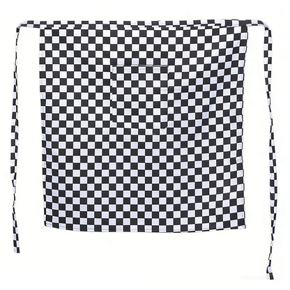 Checkered Waist Apron with Front Pocket Half Apron for Cooking Baking Serving Cleaning