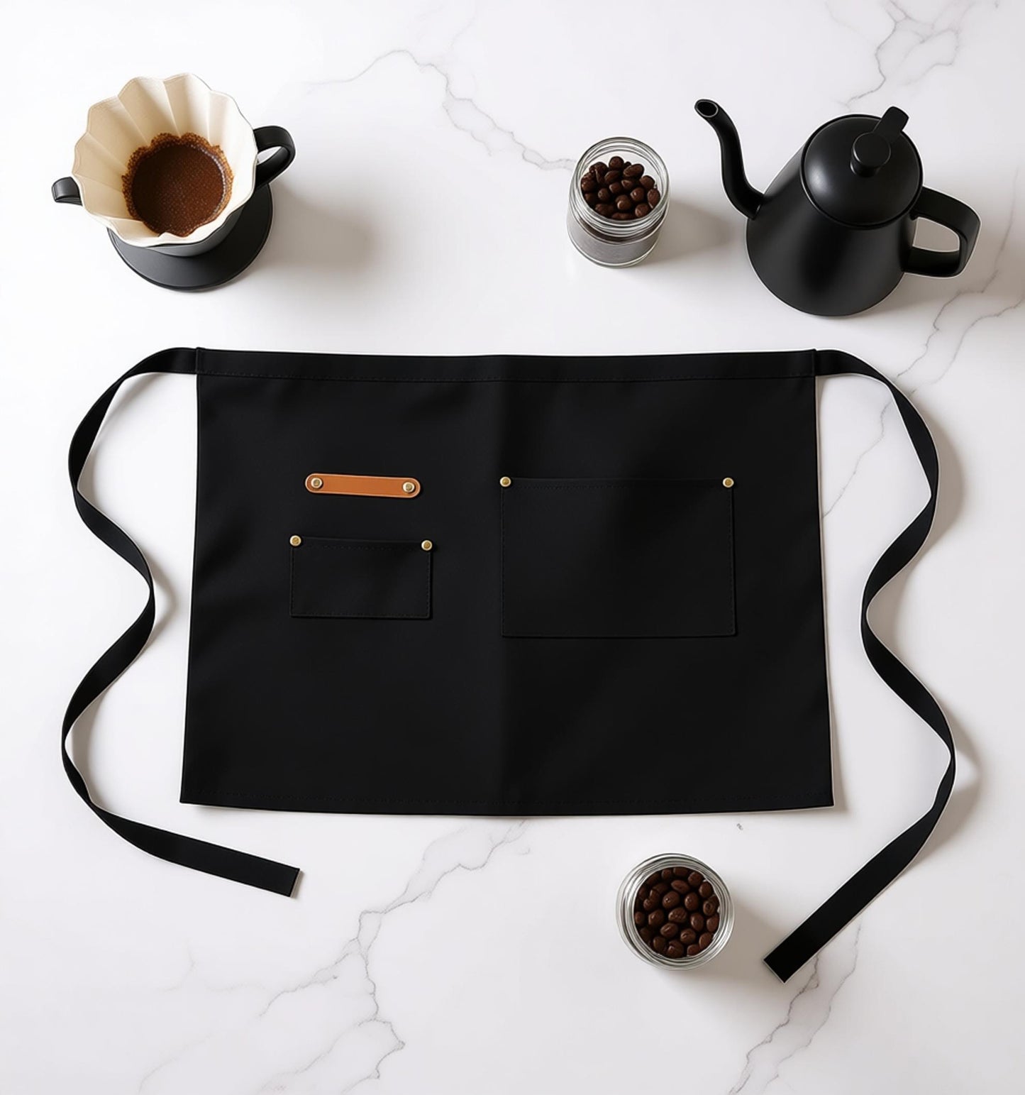 Waist Apron with Multiple Pockets Adjustable Tie Straps Half Apron for Cooking Serving Barista