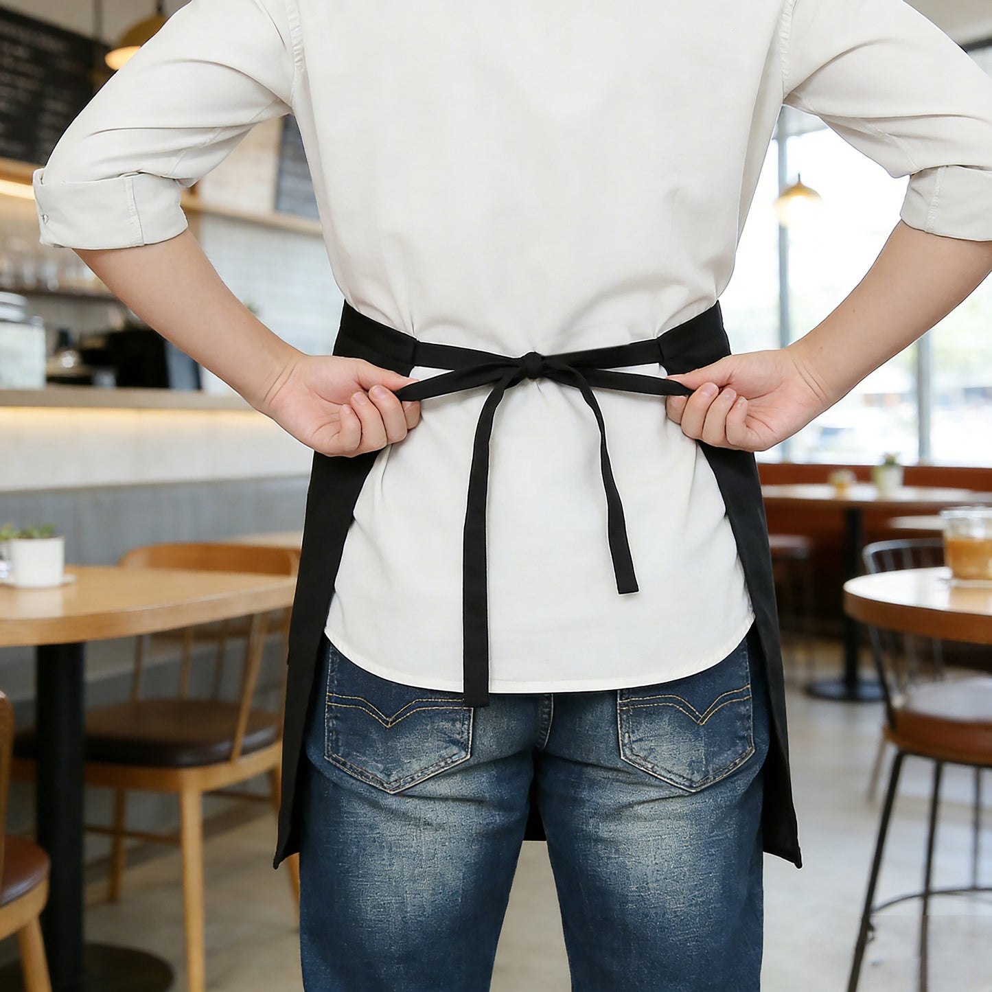 Waist Apron with Multiple Pockets Adjustable Tie Straps Half Apron for Cooking Serving Barista