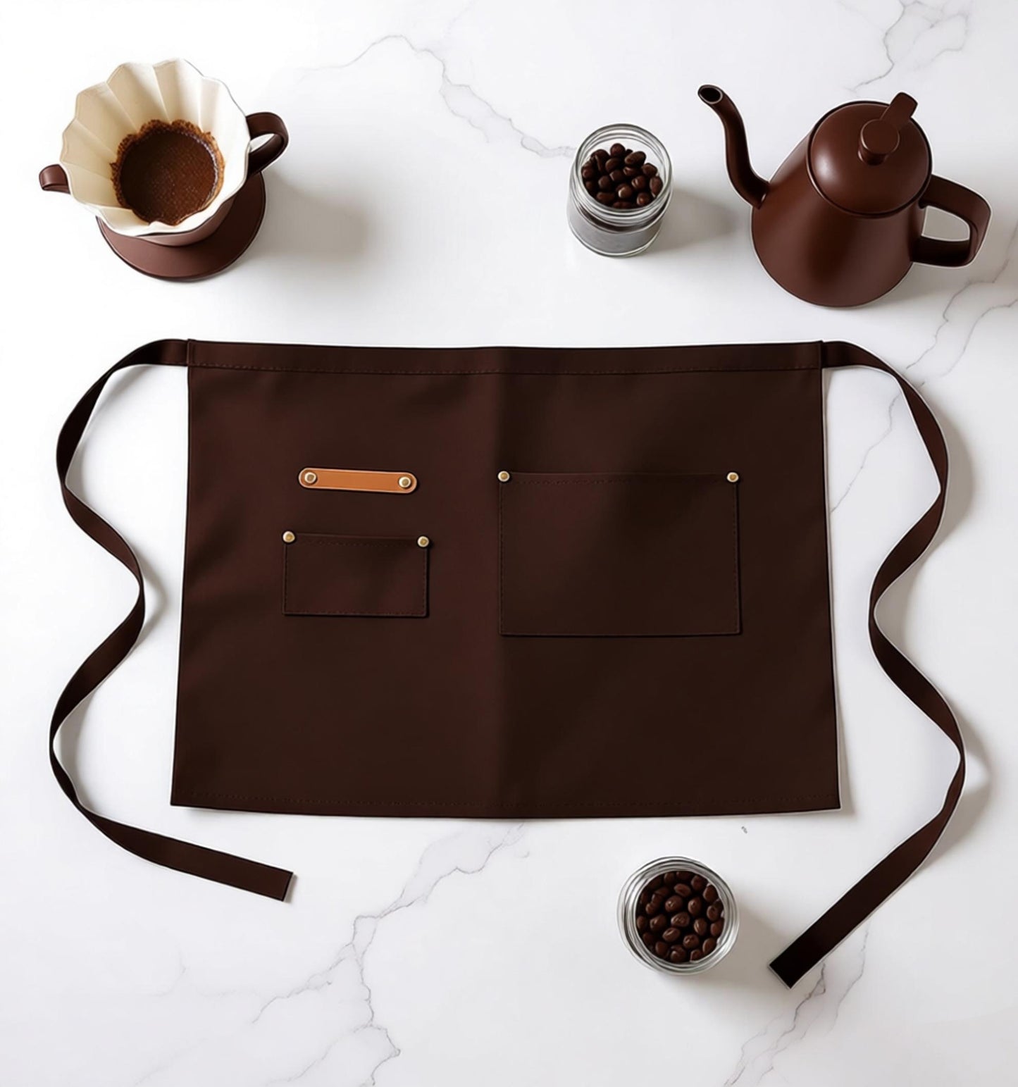 Waist Apron with Multiple Pockets Adjustable Tie Straps Half Apron for Cooking Serving Barista