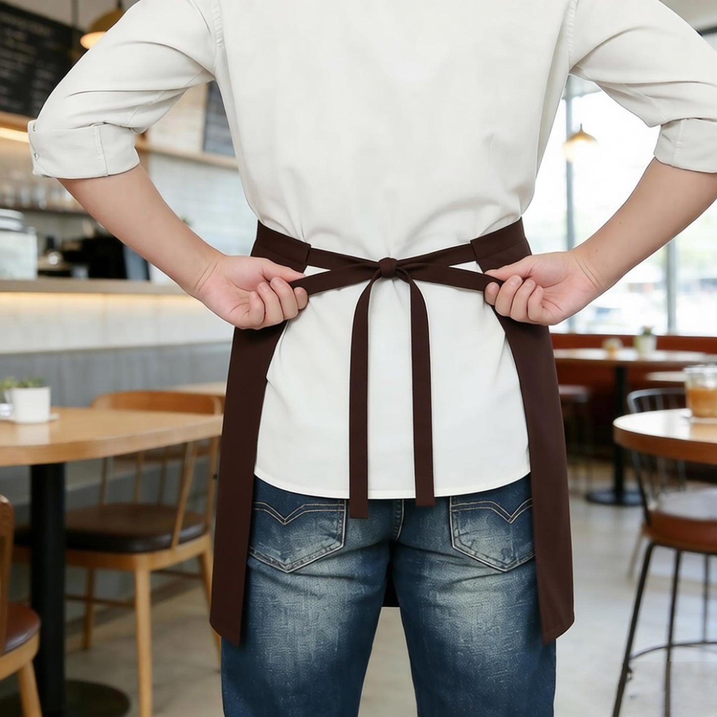 Waist Apron with Multiple Pockets Adjustable Tie Straps Half Apron for Cooking Serving Barista