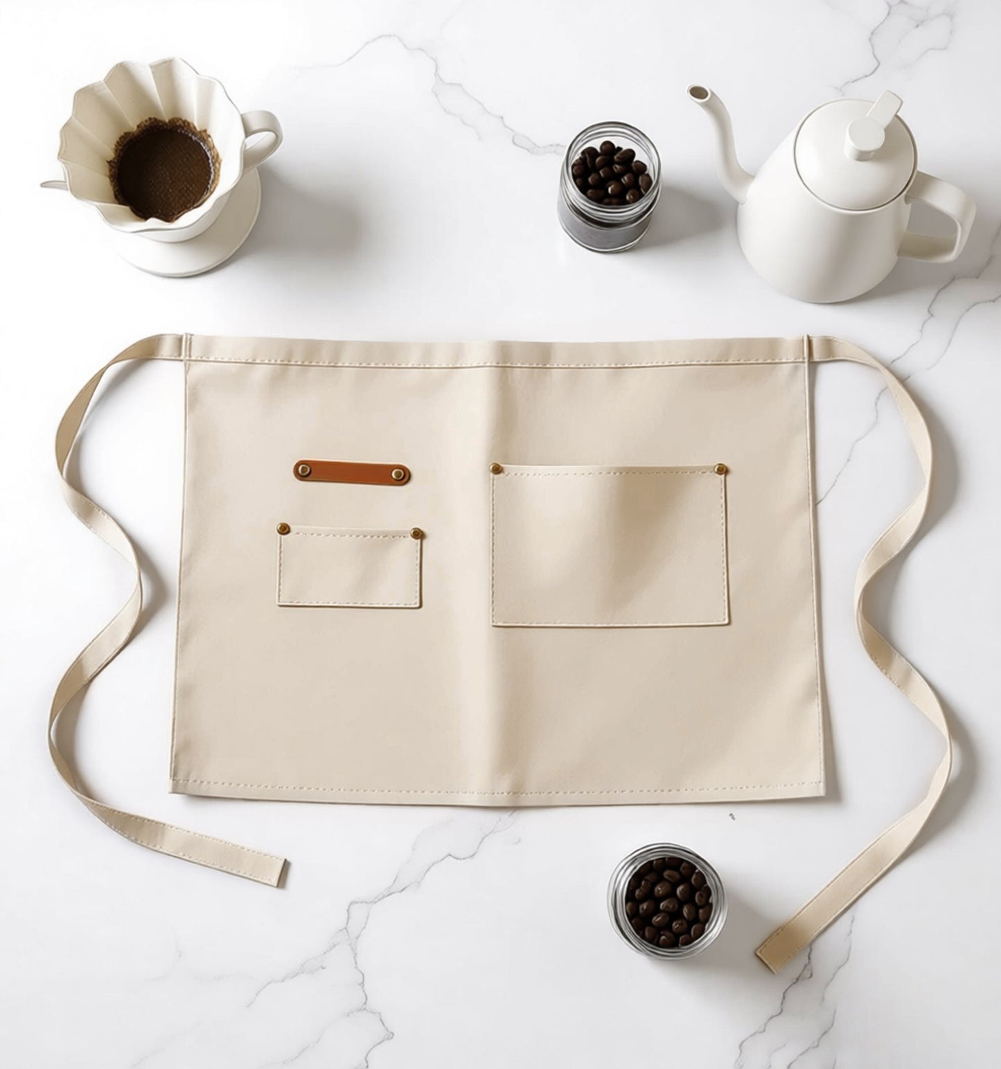 Waist Apron with Multiple Pockets Adjustable Tie Straps Half Apron for Cooking Serving Barista