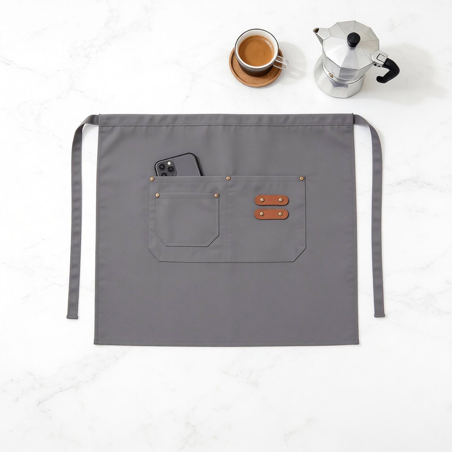 Waist Apron with Multi Pocket Storage Adjustable Tie Straps Half Apron for Kitchen Cooking Work