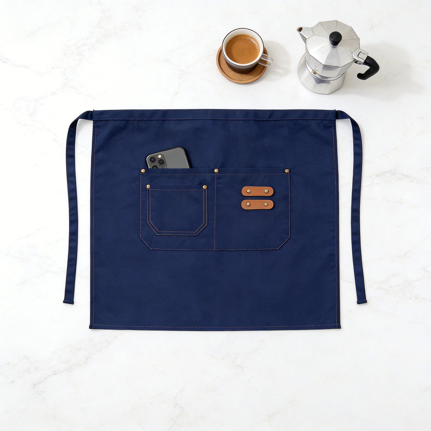 Waist Apron with Multi Pocket Storage Adjustable Tie Straps Half Apron for Kitchen Cooking Work