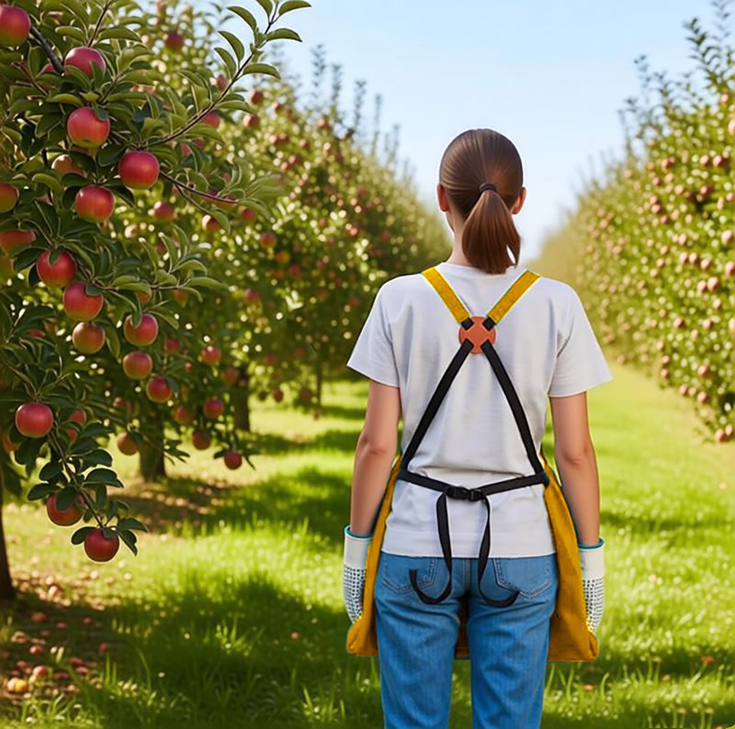 Full Coverage Gardening Apron with Large Harvest Pocket Oxford Fabric Apron for Yard Fruit Picking