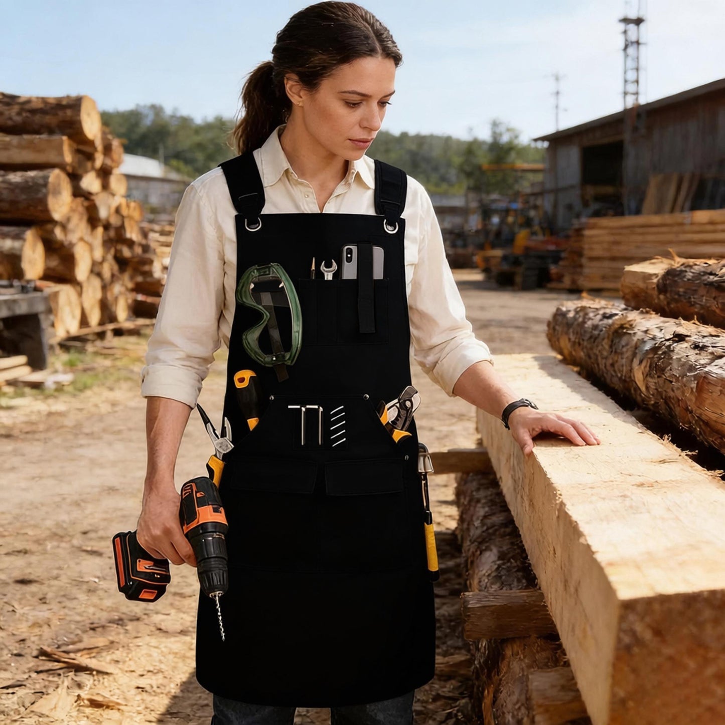 Full Coverage Work Apron with Multi Pocket Storage Canvas Utility Apron for Workshop Gardening