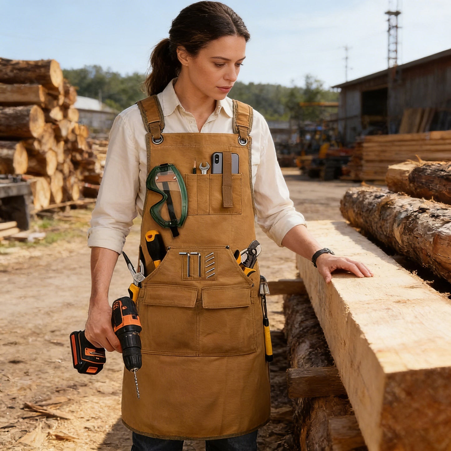 Full Coverage Work Apron with Multi Pocket Storage Canvas Utility Apron for Workshop Gardening
