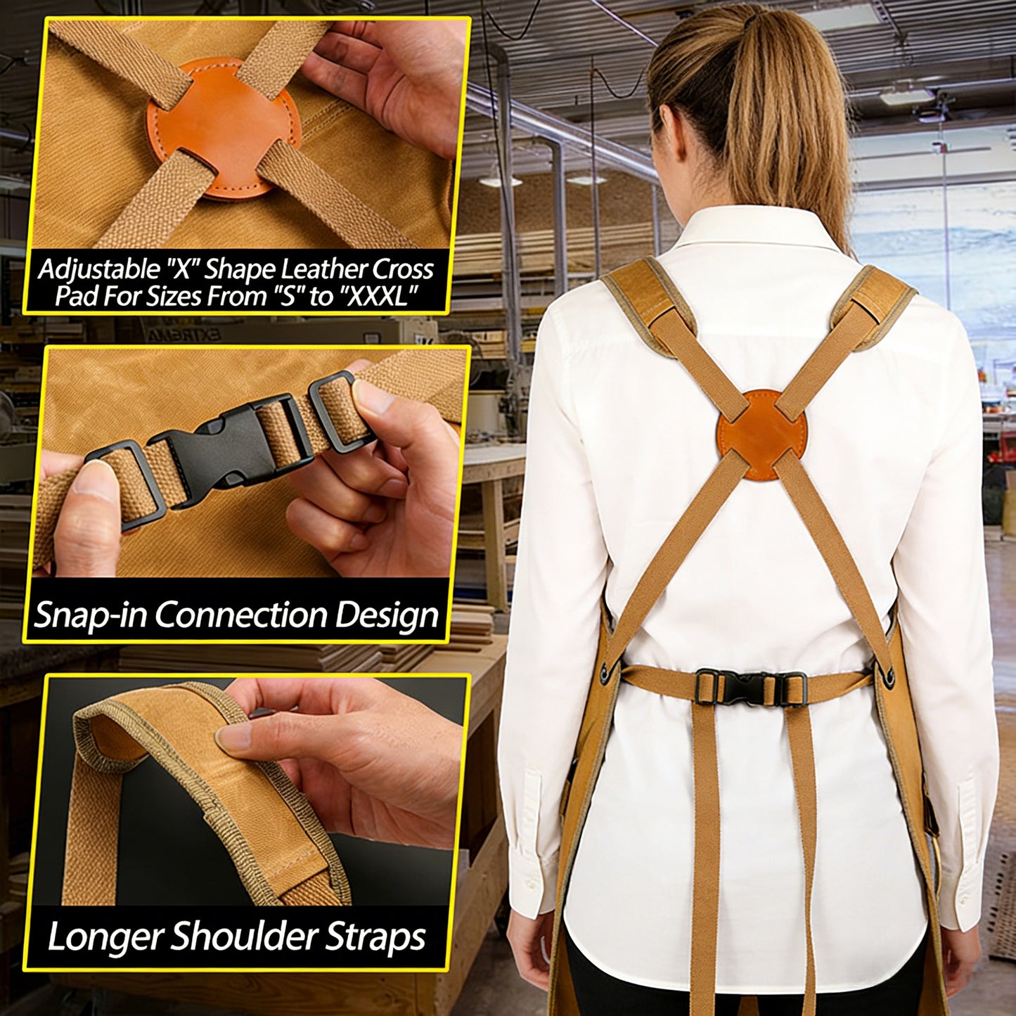 Full Coverage Work Apron with Multi Pocket Storage Canvas Utility Apron for Workshop Gardening