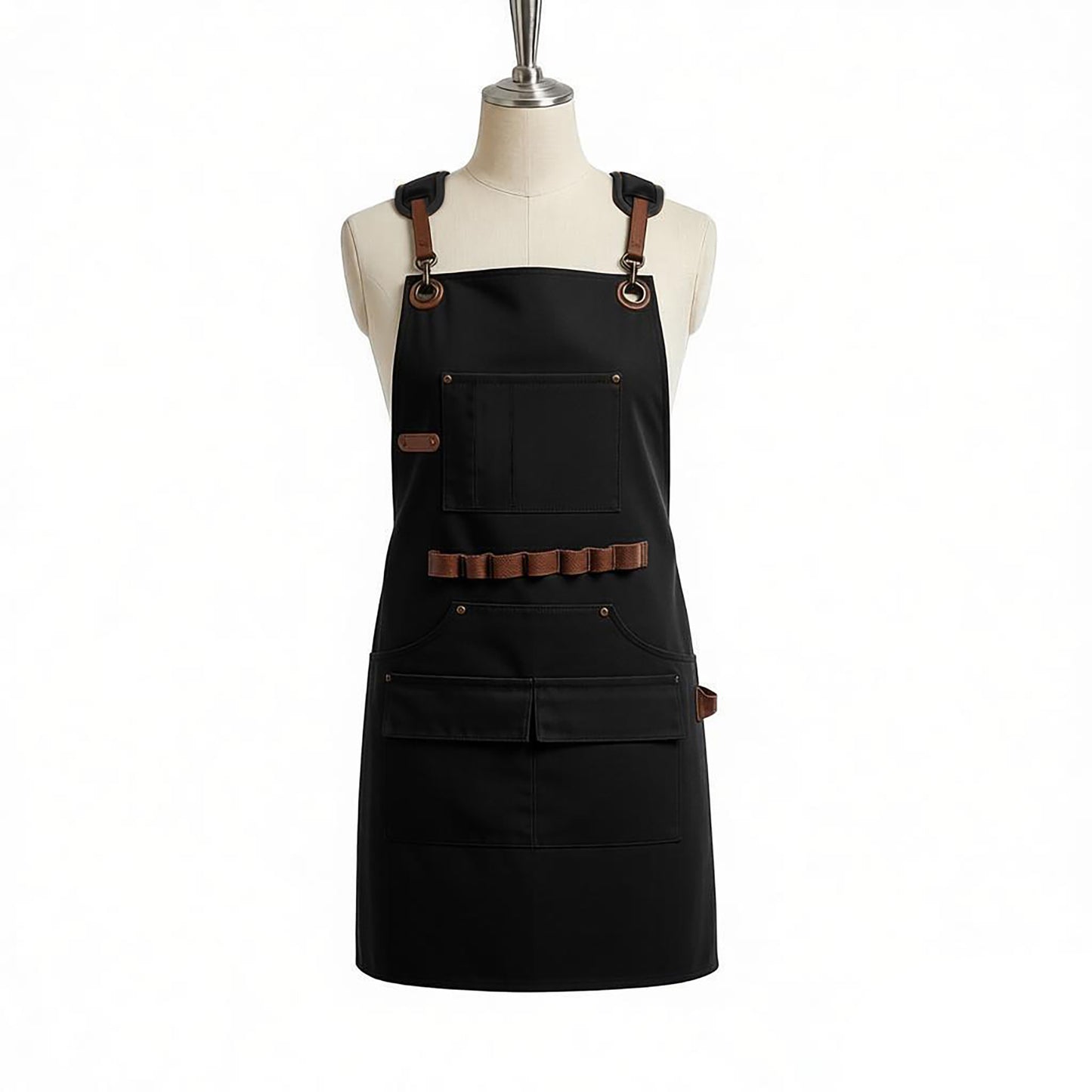 Canvas Work Apron with Multi Pocket Storage Adjustable Cross Back Straps Utility Apron