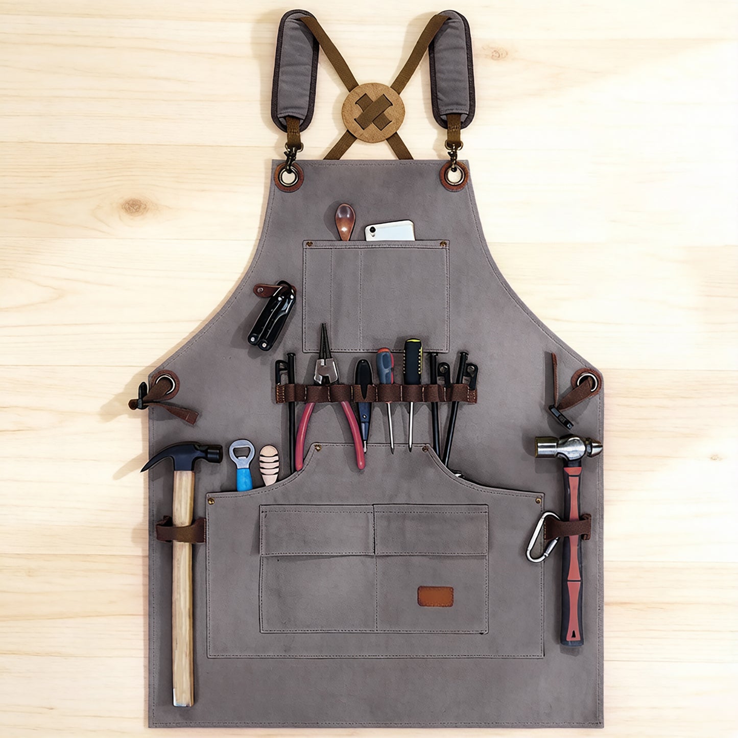 Canvas Work Apron with Multi Pocket Storage Adjustable Cross Back Straps Utility Apron