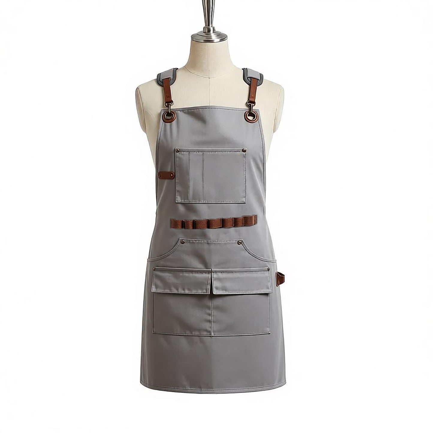 Canvas Work Apron with Multi Pocket Storage Adjustable Cross Back Straps Utility Apron