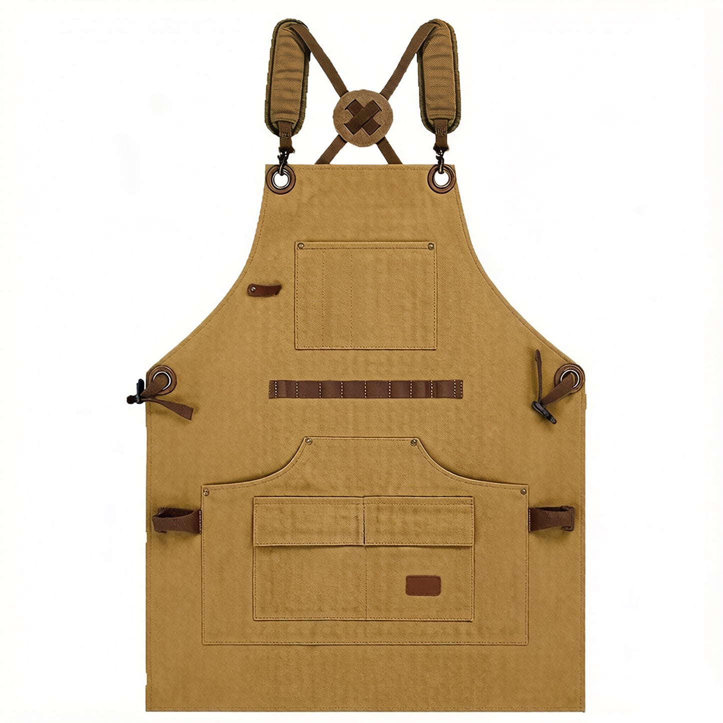 Canvas Work Apron with Multi Pocket Storage Adjustable Cross Back Straps Utility Apron