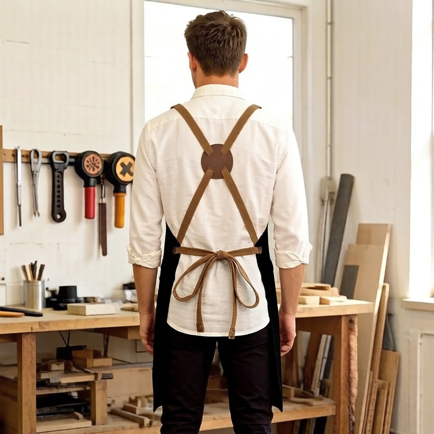 Canvas Work Apron with Multiple Tool Pockets Utility Apron for Workshop Kitchen Gardening