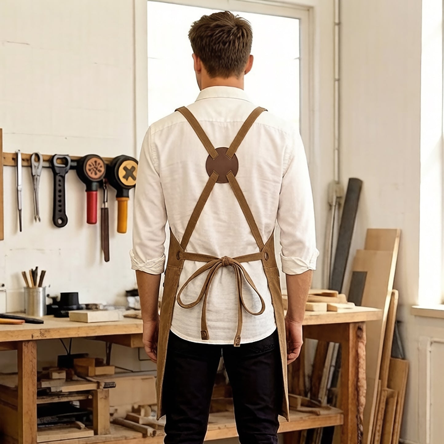 Canvas Work Apron with Multiple Tool Pockets Utility Apron for Workshop Kitchen Gardening