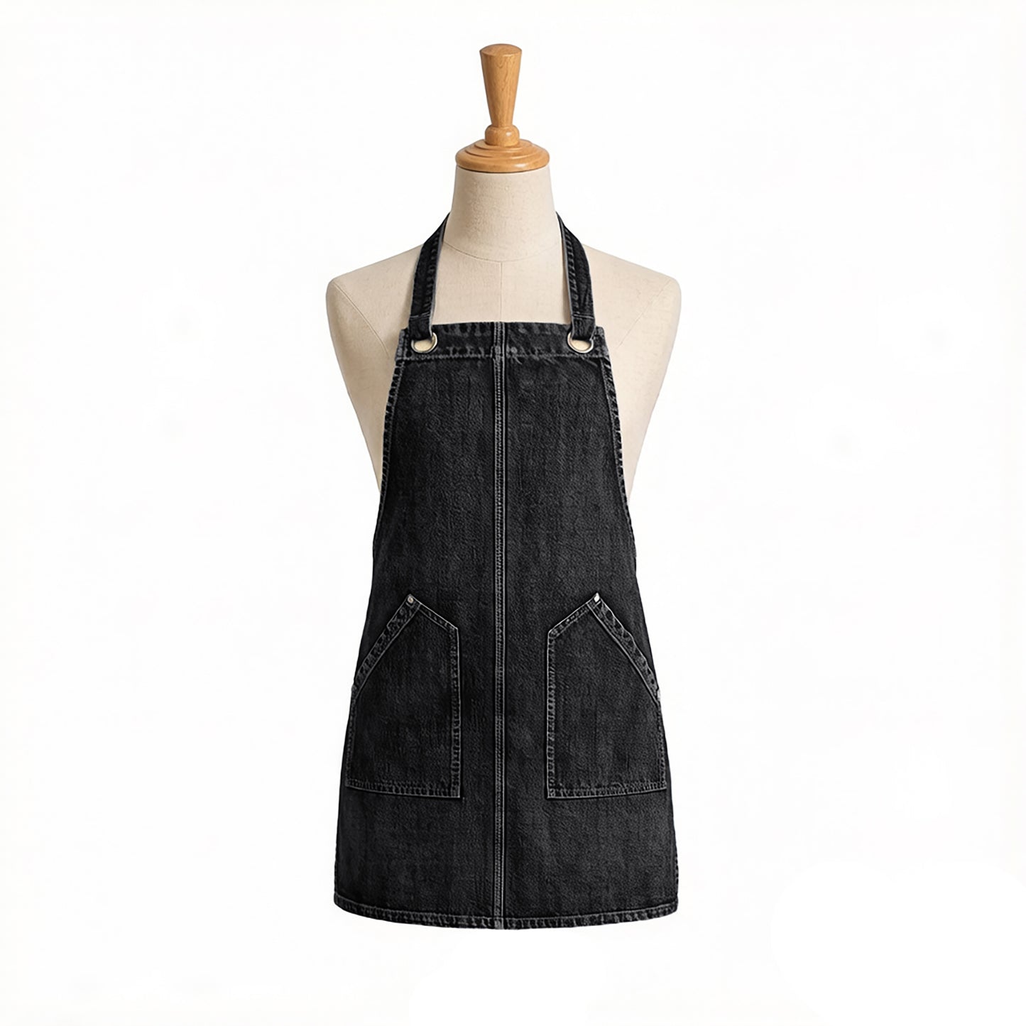 Denim Style Work Apron with Dual Front Pockets Utility Apron for Kitchen Cafe Workshop and Home Use