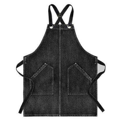 Denim Style Work Apron with Dual Front Pockets Utility Apron for Kitchen Cafe Workshop and Home Use
