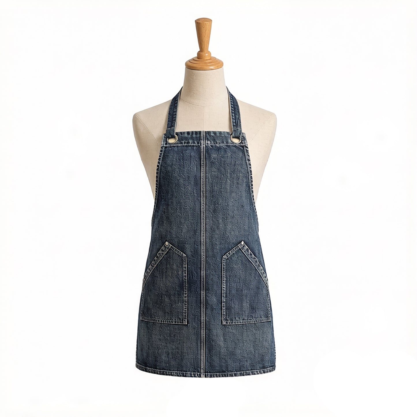 Denim Style Work Apron with Dual Front Pockets Utility Apron for Kitchen Cafe Workshop and Home Use