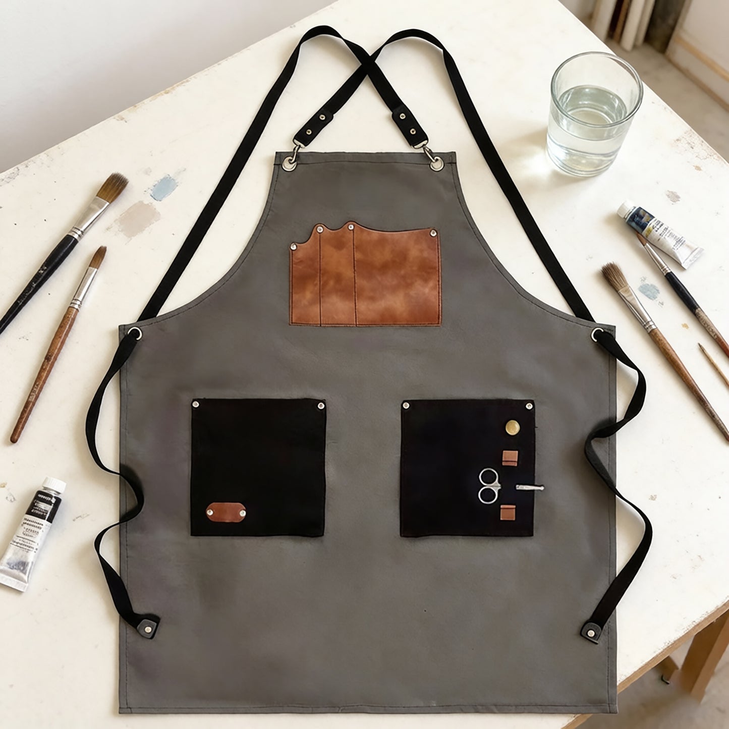 Utility Work Apron with Multi Pocket Design Full Coverage Apron for Kitchen Studio Workshop and Home