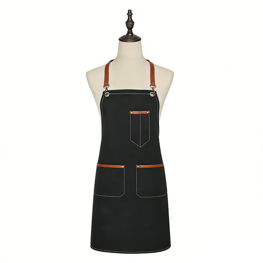 Denim Work Apron with Multi Pocket Utility Apron Full Coverage for Kitchen Studio Workshop and Home