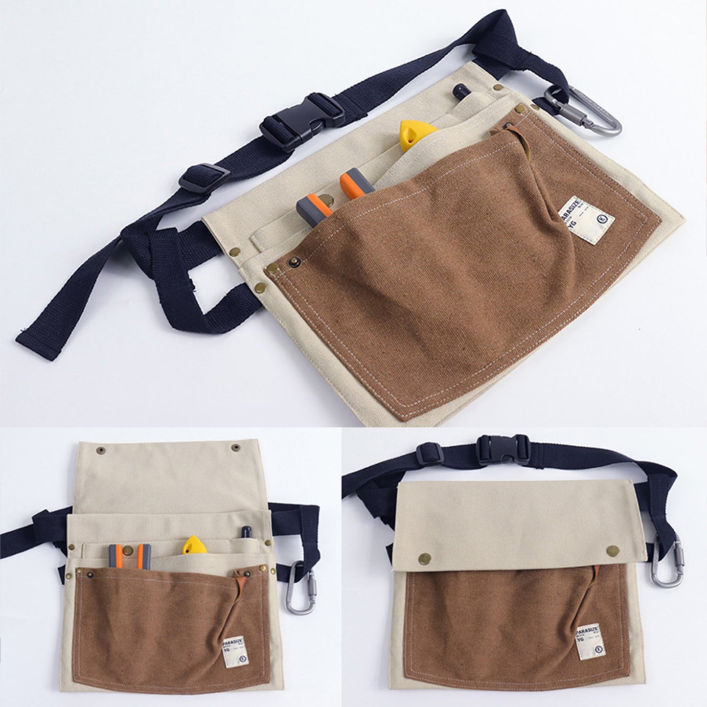 Multi Pocket Tool Waist Apron with Adjustable Strap Durable Canvas Utility Work Apron for Gardening