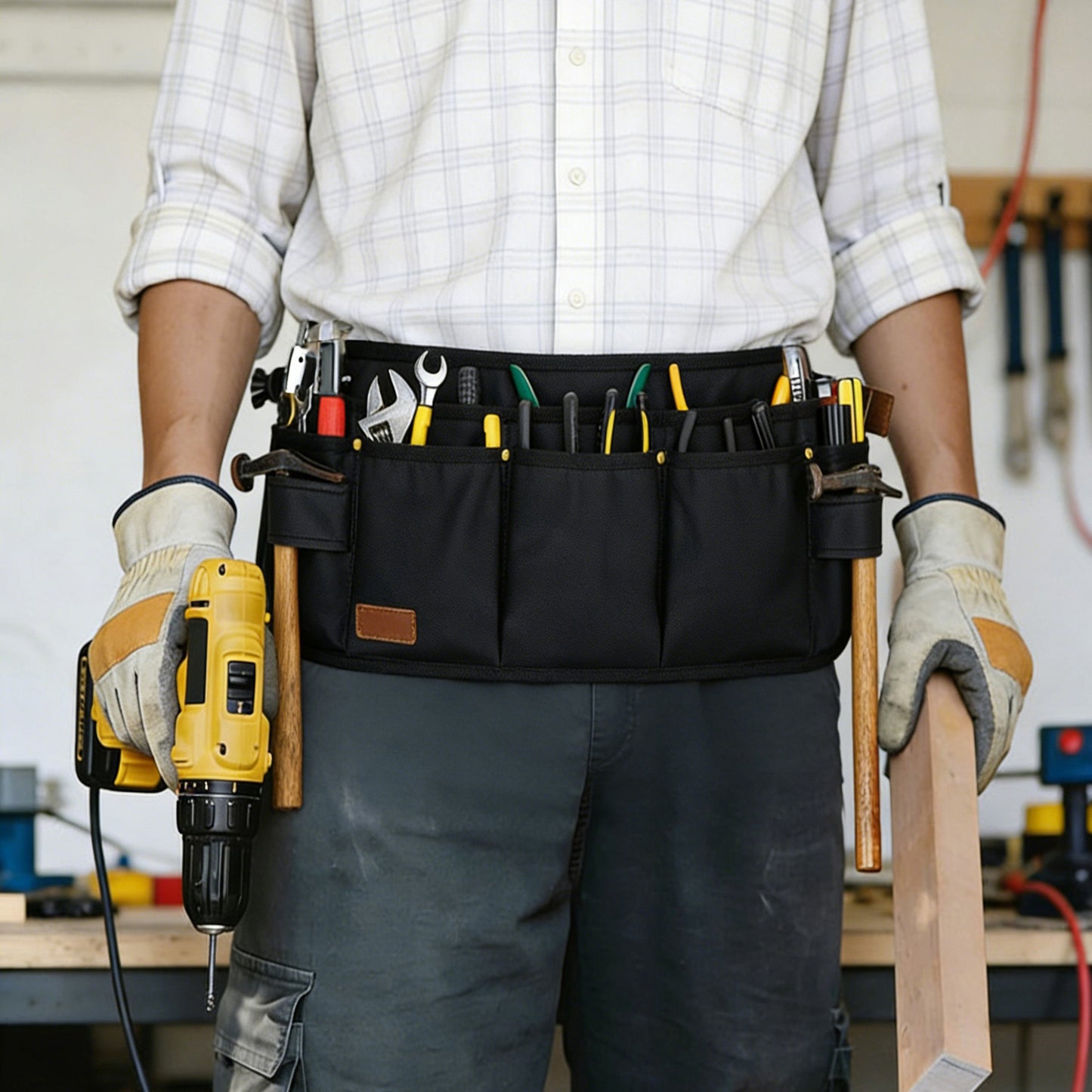 Men's Multi Pocket Tool Apron with Adjustable Waist Strap Durable Canvas Utility Work Apron