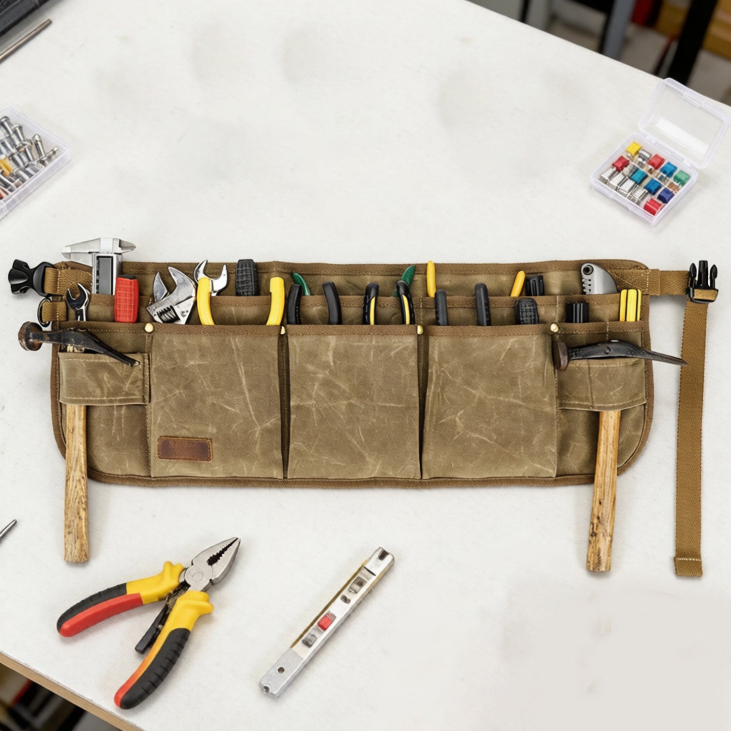 Men's Multi Pocket Tool Apron with Adjustable Waist Strap Durable Canvas Utility Work Apron