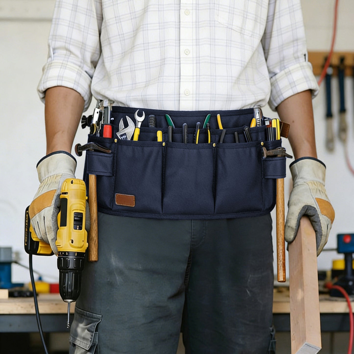 Men's Multi Pocket Tool Apron with Adjustable Waist Strap Durable Canvas Utility Work Apron
