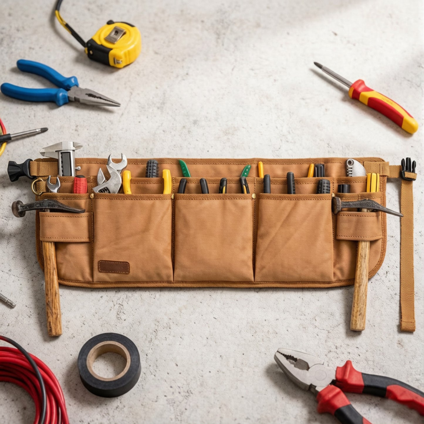 Men's Multi Pocket Tool Apron with Adjustable Waist Strap Durable Canvas Utility Work Apron