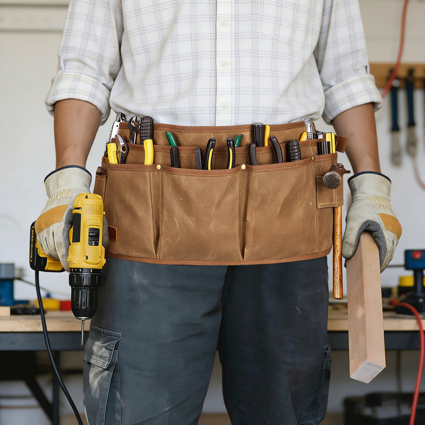 Men's Multi Pocket Tool Apron with Adjustable Waist Strap Durable Canvas Utility Work Apron