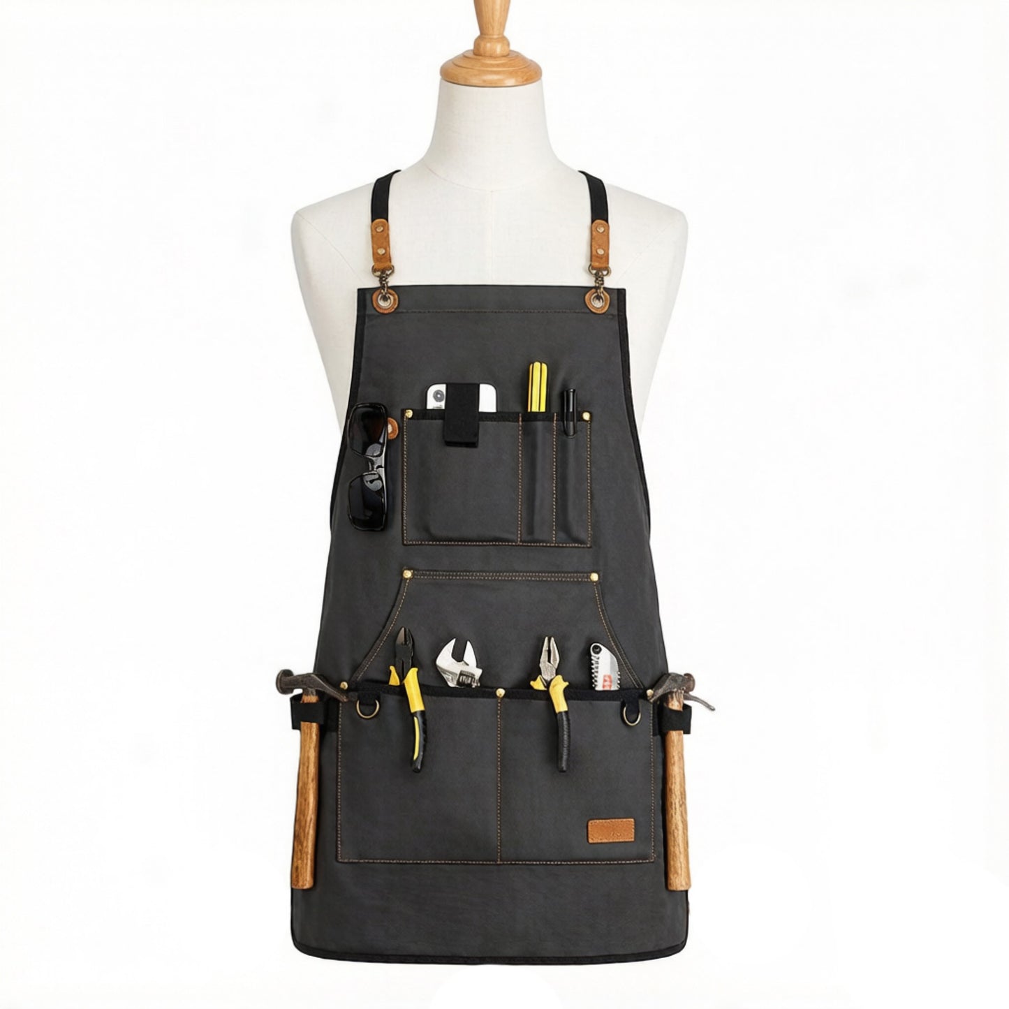 Heavy Duty Cotton Tool Apron with Adjustable Shoulder Straps Multi Pocket Work Apron for Woodworking