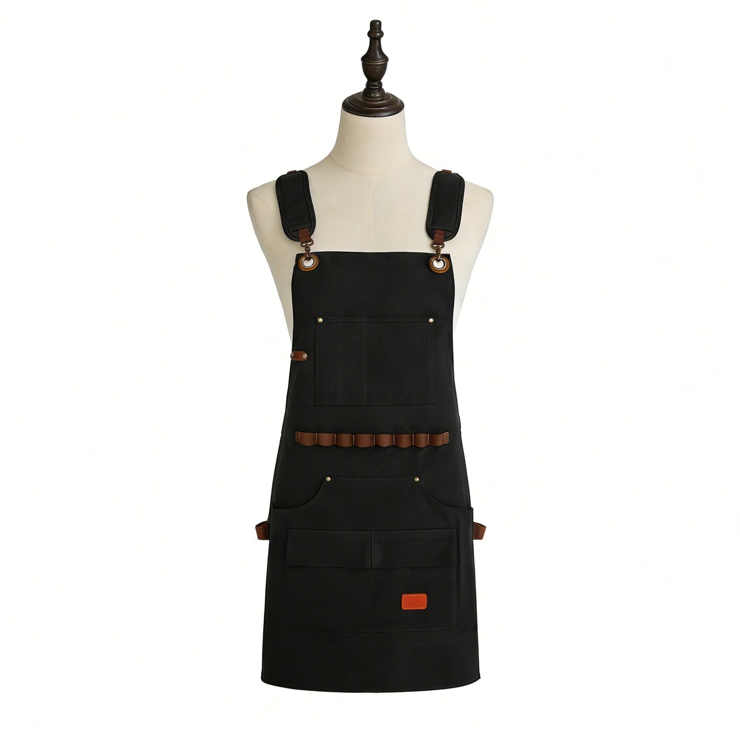 Heavy Duty Cotton Tool Apron with Adjustable Cross Back Straps Multi Pocket Work Apron for Woodwork