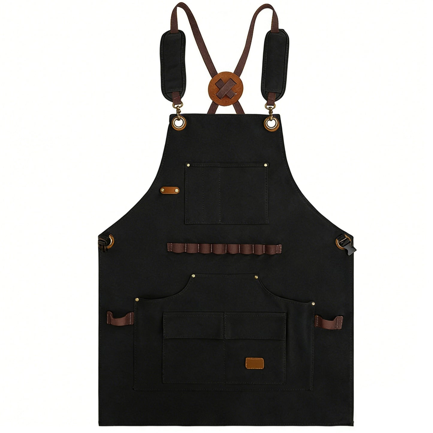 Heavy Duty Cotton Tool Apron with Adjustable Cross Back Straps Multi Pocket Work Apron for Woodwork