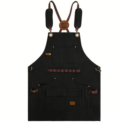 Heavy Duty Cotton Tool Apron with Adjustable Cross Back Straps Multi Pocket Work Apron for Woodwork