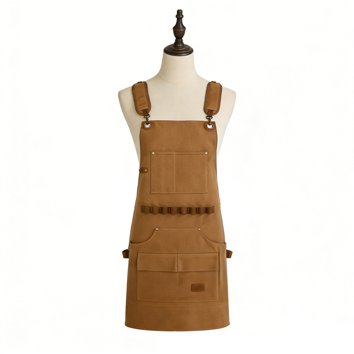Heavy Duty Cotton Tool Apron with Adjustable Cross Back Straps Multi Pocket Work Apron for Woodwork
