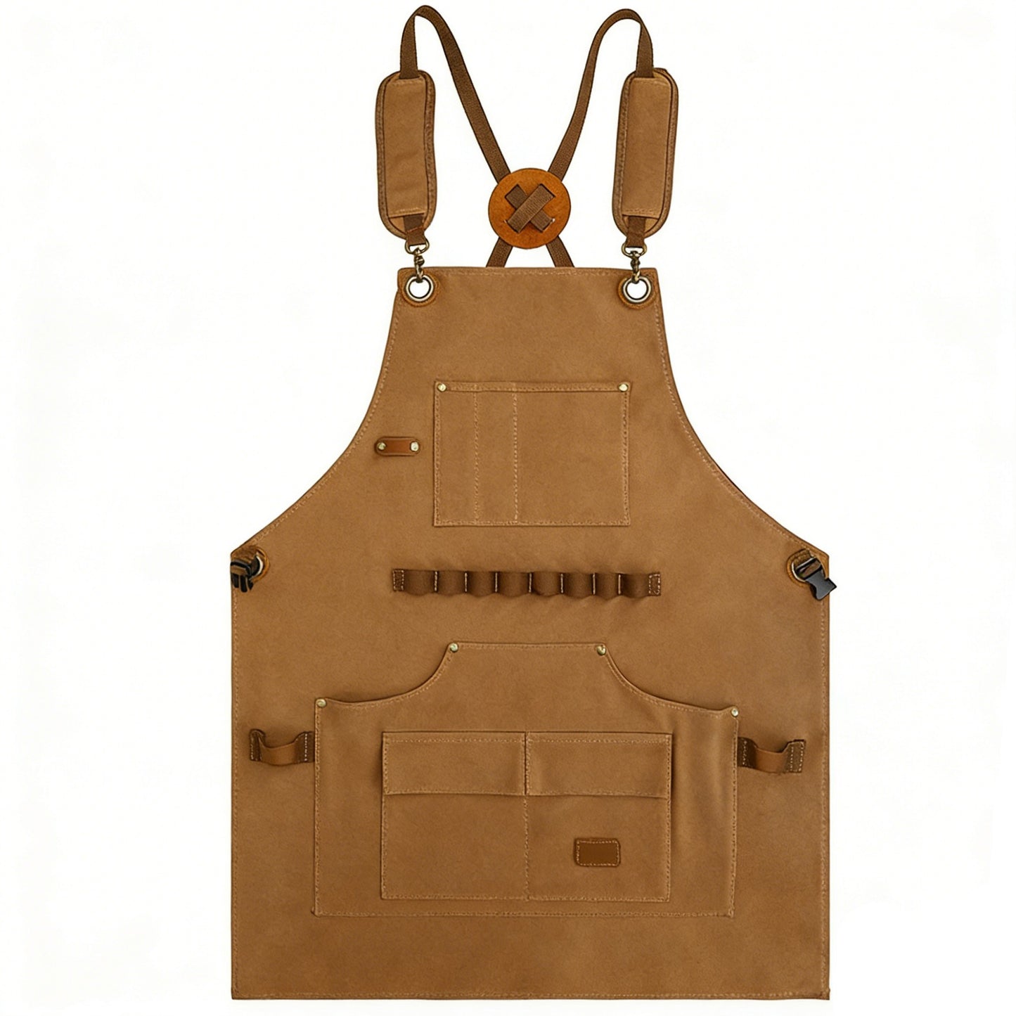 Heavy Duty Cotton Tool Apron with Adjustable Cross Back Straps Multi Pocket Work Apron for Woodwork
